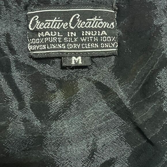 VTG Creative Creations Sequin Beads Sequins Top black White Silk sz Medium - Picture 7 of 7